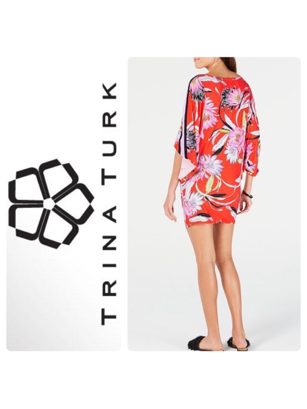 NEW* Trina Turk Shangri La Orange Floral Tunic Cover-Up NWT M $148 - Picture 3 of 8